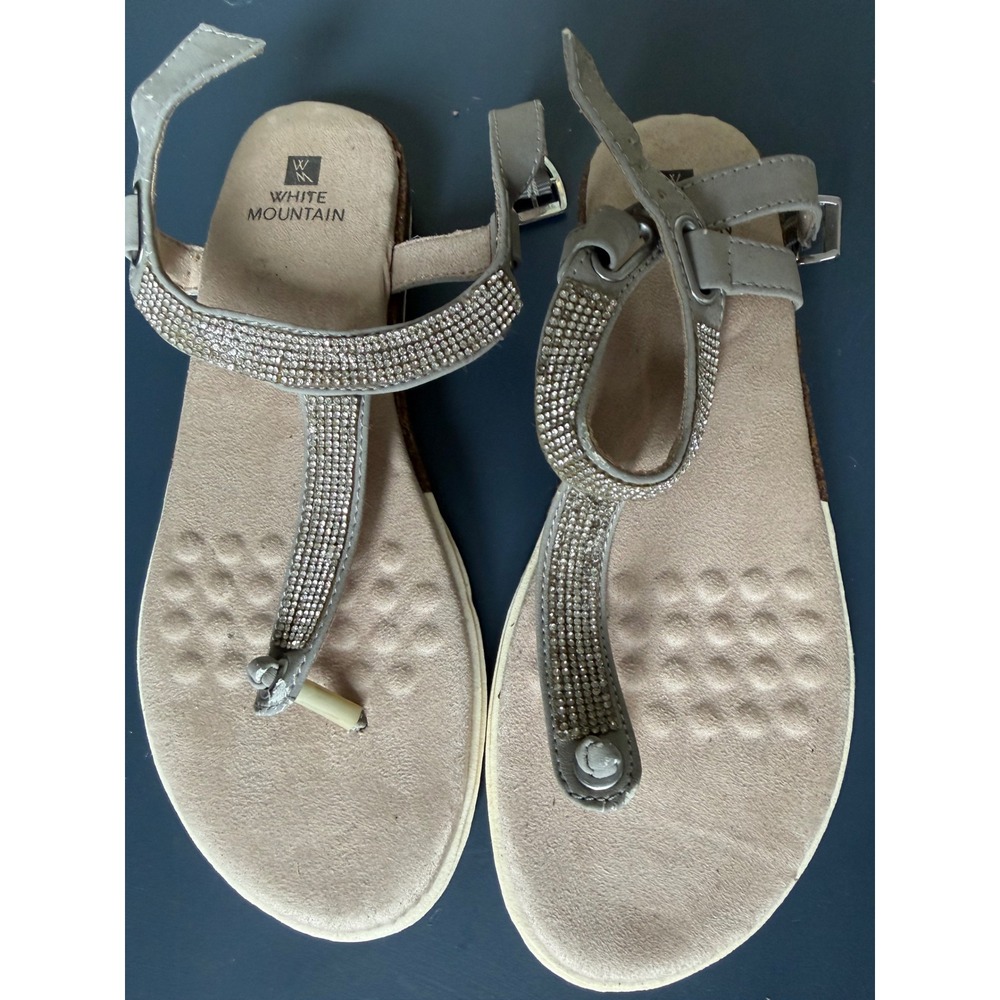White Mountain Parana Gray Rhinestone T-Strap Sandals Womens Size 7M W29218